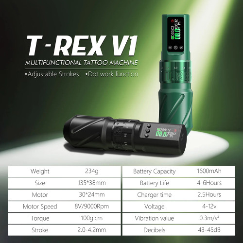 New T-Rex V1 Wireless Tattoo Battery Pen Machine With Adjustable Strokes