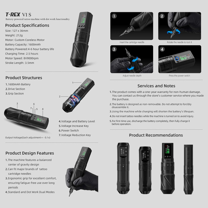 New T-Rex V1S Wireless Tattoo Battery Pen Machine