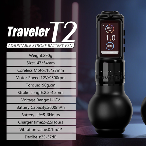New Traveler T2 Wireless Tattoo Battery Pen Machine With Adjustable Stroke