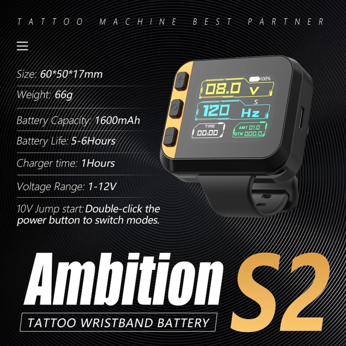 New S2 Wireless Battery Portable Watch RCA Tattoo Power Supply