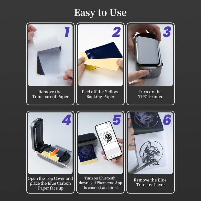 TP31 80mm Mini Bluetooth Wireless Tattoo Stencil Printer Portable Travel Device