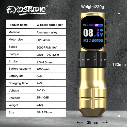 New EXOSTUDIO TM290 Wireless Tattoo Battery Pen Machine With Adjustable Stroke (Free Shipping)