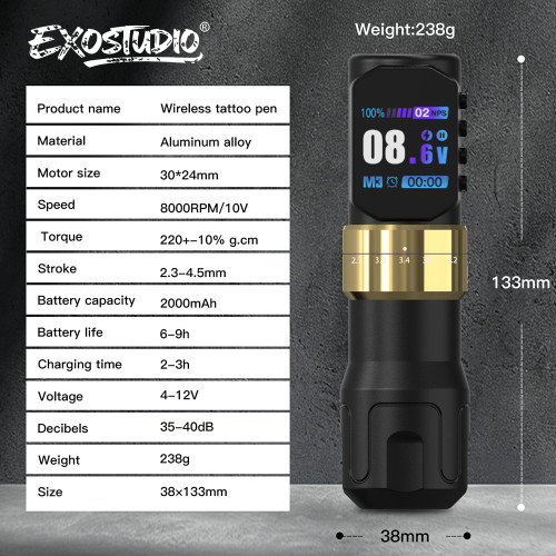 New EXOSTUDIO TM289 Wireless Tattoo Battery Pen Machine With Adjustable Stroke (Free Shipping)