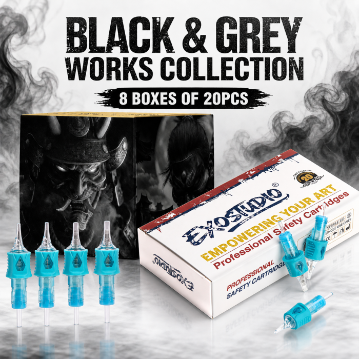 FRENKO GHOST BLACK & GREY WORKS COLLECTION - EXOSTUDIO Pro Edition Cartridge Needles Set (8 BOXES OF 20PCS)
