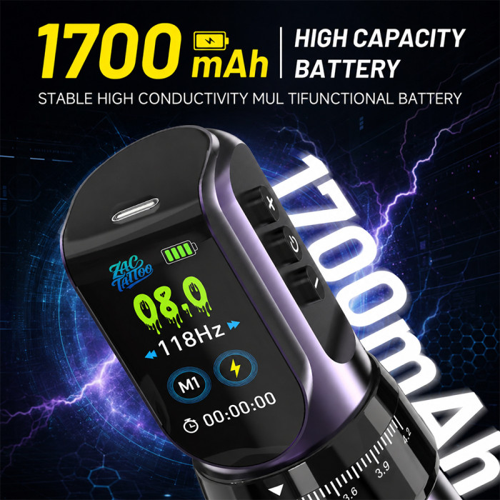 ZAC TATTOO Z1 Adjustable Stroke Wireless Tattoo Battery Pen Machine With 2 Battery Packs (Free Shipping)