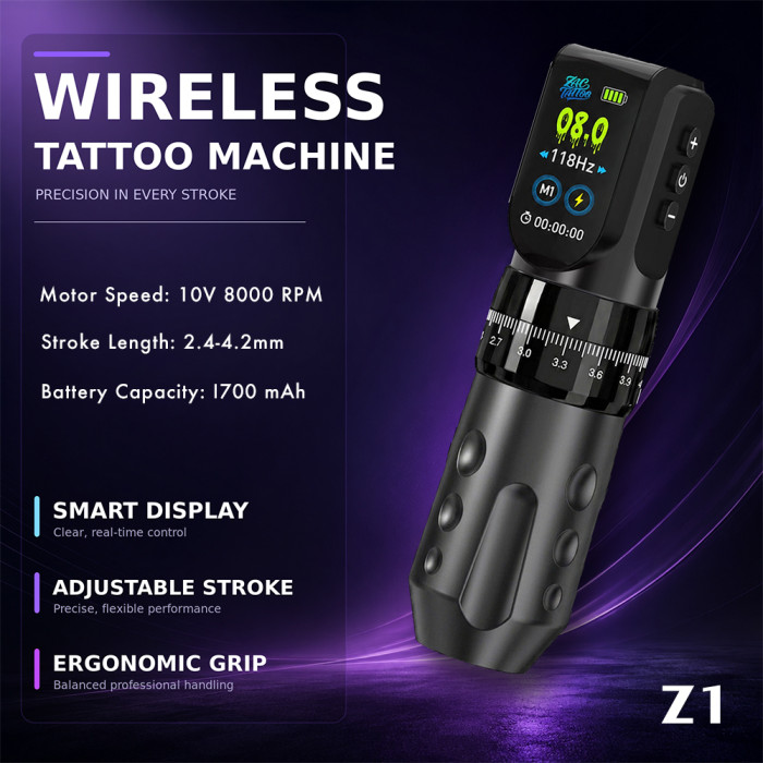 ZAC TATTOO Z1 Adjustable Stroke Wireless Tattoo Battery Pen Machine With 2 Battery Packs (Free Shipping)