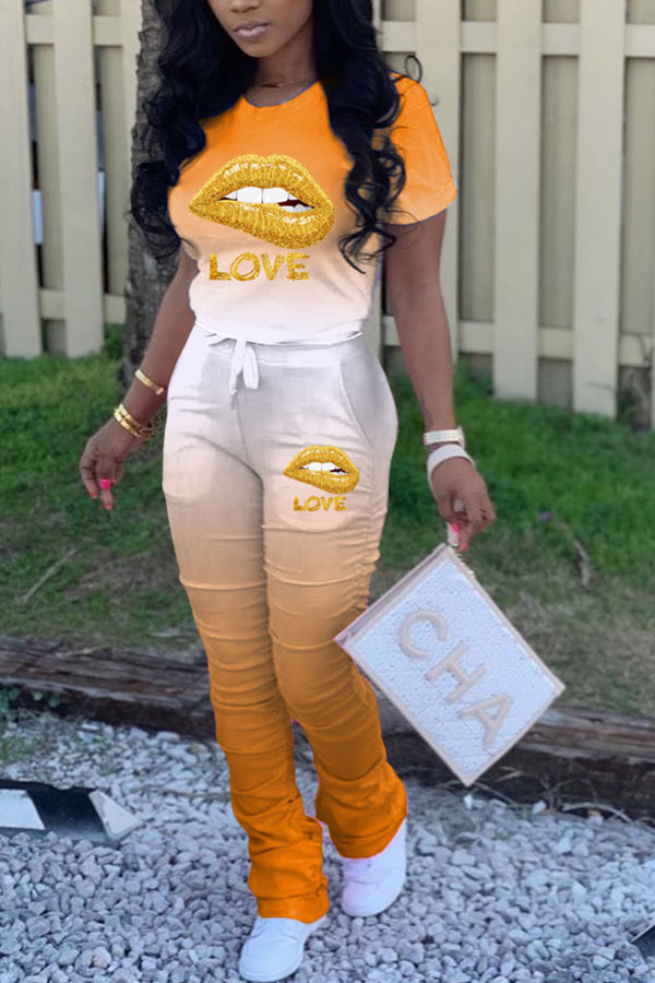 orange two piece outfit