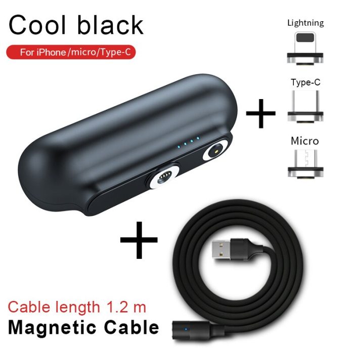 Garas Mini Magnetic Charger Power Bank Micro USB Type C 2600mAh Portable Battery Charger for 3 in1 Mobile phone Charger Magetic