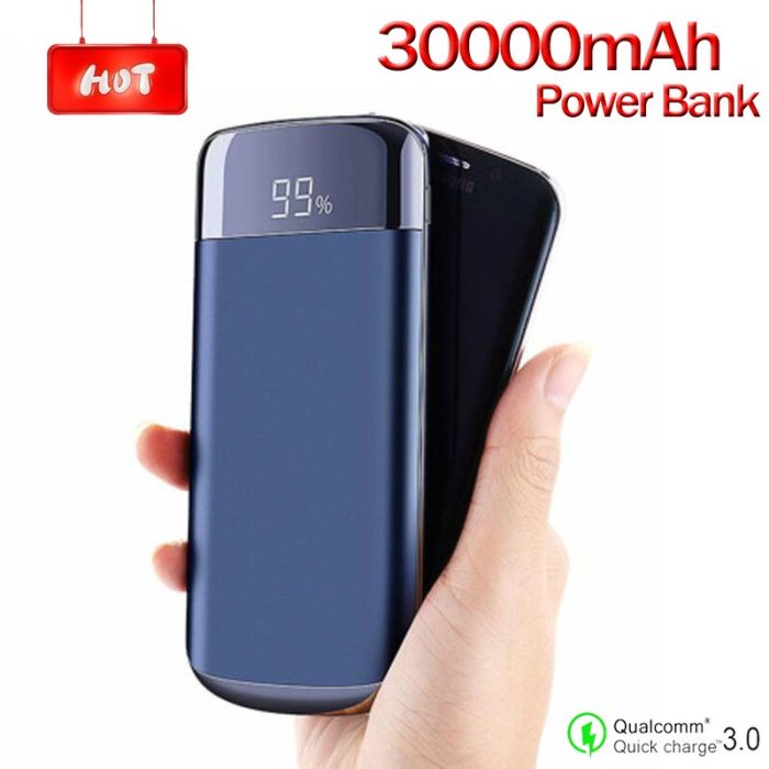 Power Bank 30000mAh Digital Display Portable Phone Charger Phone Battery Outdoor Travel Charger External Battery Powerbank