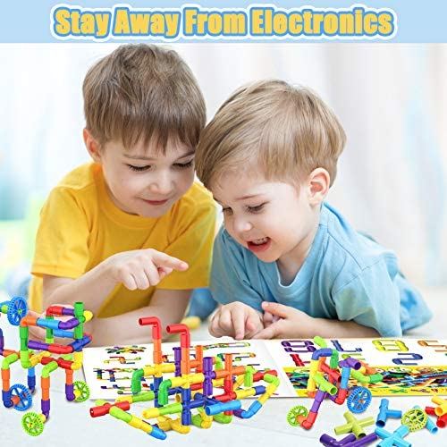 Building Blocks Kids Educational Toys Creative STEM Tube Locks Construction Kit Pipe Tube Building Sets Preschool Learning Toys, Present Gift for Kids Boys and Girls 3+, 250 Pieces with Storage Box