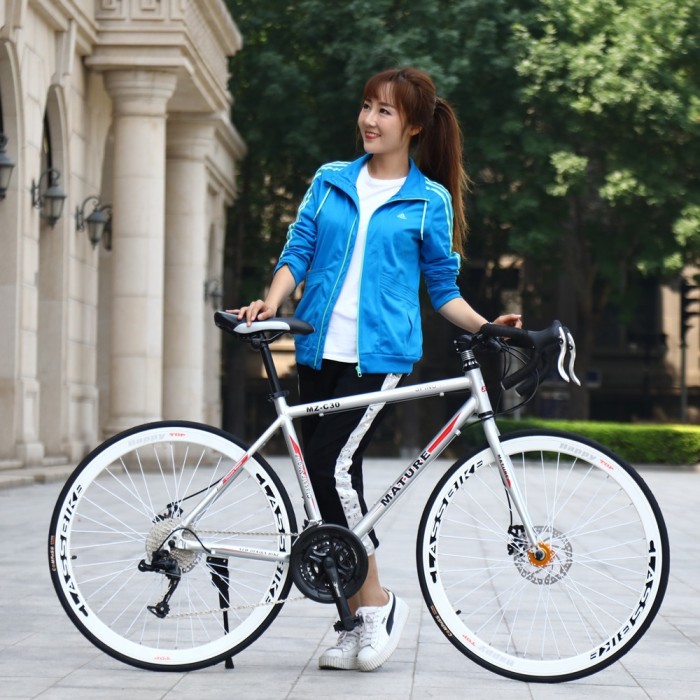 700C Complete Aluminum Carbon Fiber Bicycle 21 Speed Double Disc Brake Full Carbon Road Bike