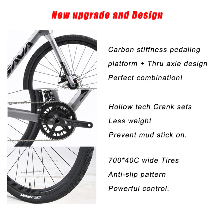 SAVA Gravel Road Bike 700x40C Carbon Fiber Bicycle with 40c Tires Road Bike Racing Gravel Bike 22 Speeds