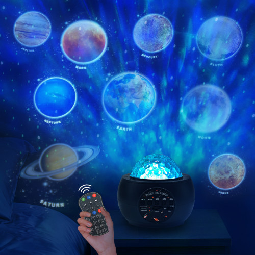 10 Planet Star Projector Night Light, 3 in 1 LED Ocean Wave Galaxy Starry Night Light , Remote Control /Bluetooth Music Player for Kids Baby