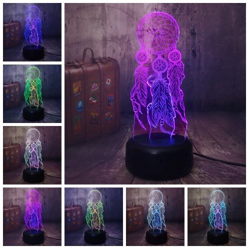 Romantic Wind Chimes Dreamcatcher 3D LED Night Light Mixed Dual 7 Color Sleep Desk Lamp Home Decor Lover Birthday Christmas Lamp