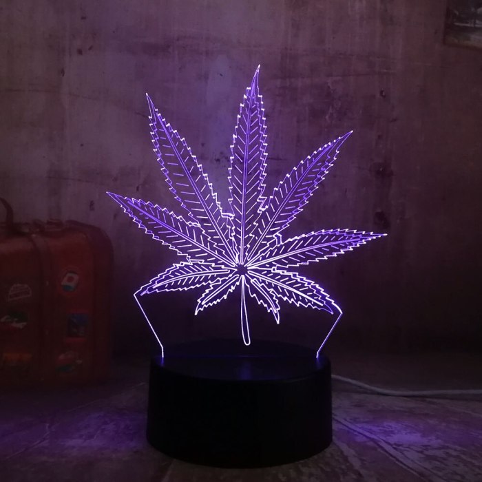 Beautiful Weed Hemp Leaf 3D LED Lamp House Decoration Sleep Night Light Lamp Desk Table Holiday Toy Flash Party Decor Lava