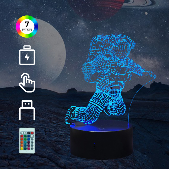 3D Astronaut Night Lamp 7 Colors Change Spaceman LED Illusion Visual Night Light with Remote Control Children Home Bedroom Sleeping Decoration Kids Toys
