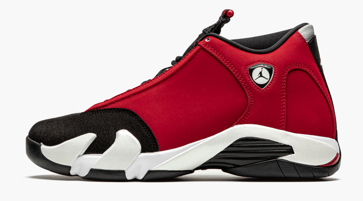 jordan 14 retro low black gym red metallic platinum