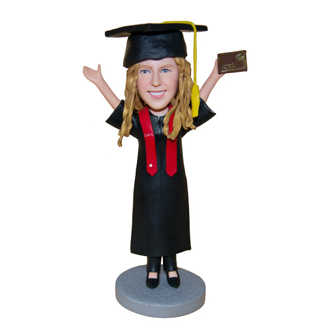 Custom bobblehead:Female graduate holding Diploma
