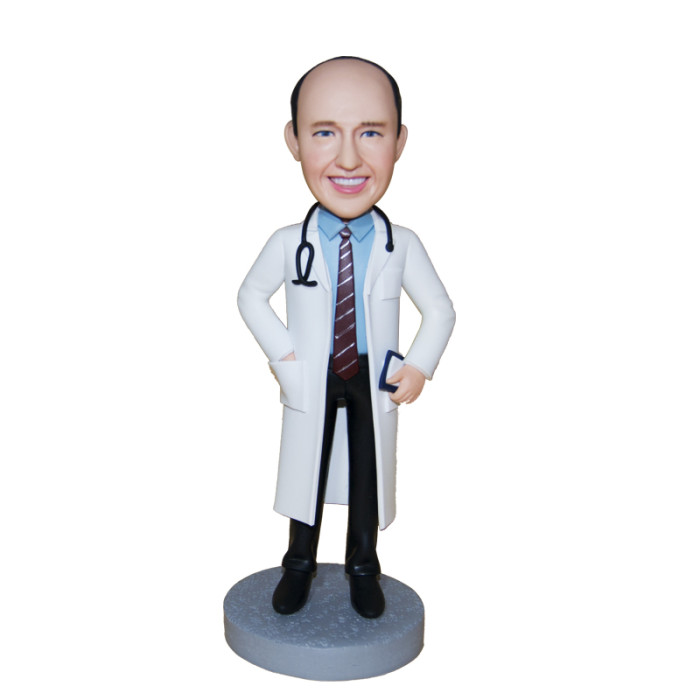 Custom bobblehead:A medical doctor wearing a Christmas hat