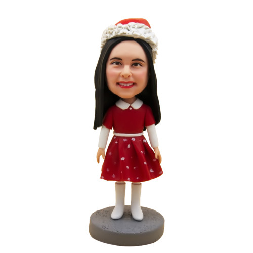 Custom Bobbleheads:Cute Lady wearing Christmas cloth
