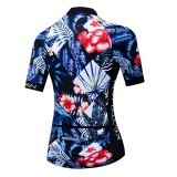 2020 Keyiyuan Women's Spring and Summer Blue and Black Flowers Cycling Short Sleeve Tops Breathable Sweat Bike Clothes