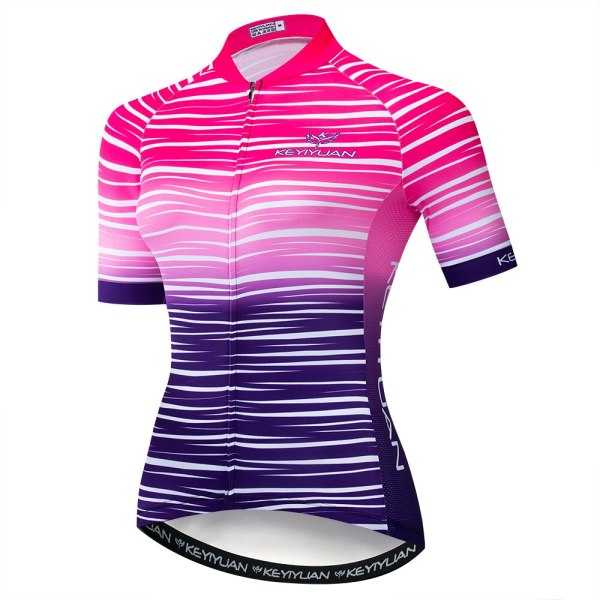 2020 Keyiyuan Women's Spring and Summer Pink Purple Line Gradient Jersey Short Sleeve Tops Breathable Sweat Road Bike Clothes