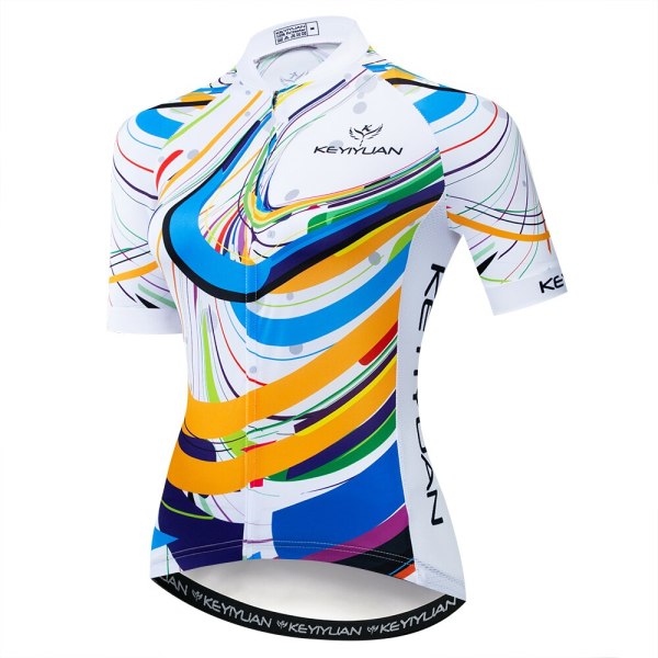 2020 Keyiyuan Women's Spring and Summer Color Line White Jersey Short Sleeve Tops Breathable Sweat Road Bike Clothes