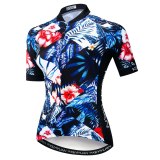 2020 Keyiyuan Women's Spring and Summer Blue and Black Flowers Cycling Short Sleeve Tops Breathable Sweat Bike Clothes