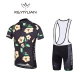 KEYIYUAN  Flower patternMen Pro Cycling summer Jersey short sleeve bicycle Maillot Cycling road bike Cycling clothing