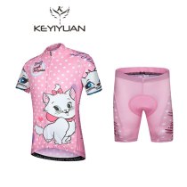 KEYIYUAN Mary cat cute Style Summer Children Cycling Jersey Padded Bike Clothing Road Bicycle Sportswear Bike Jersey