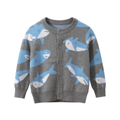 New Kids Grey Shark Sweaters Soft Cartoon Sweater