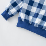 Boys and girls fashion fashion blue stand-collar plaid jacket #UK02