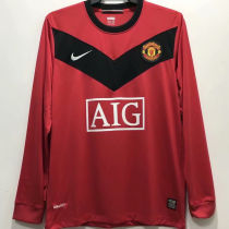 2010 M Utd Home Red Long Sleeve Retro Soccer Jersey