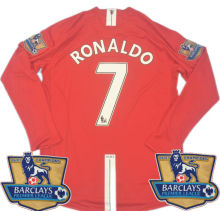 RONALDO #7 2007-08 M Utd Home Red Long Sleeve Retro Jersey League Version 联赛版带06/07英超双金章