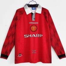 1996/97 M Utd Home Red Long Sleeve Retro Soccer Jersey