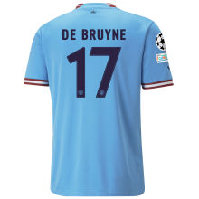 DE BRUYNE #17 Man City 1:1 Home Blue Fans Jersey 2022/23 (UCL Font 欧冠字体)