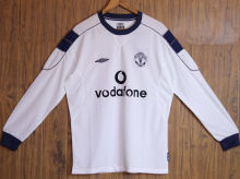 2000/01 M Utd Away White Long Sleeve Retro Soccer Jersey