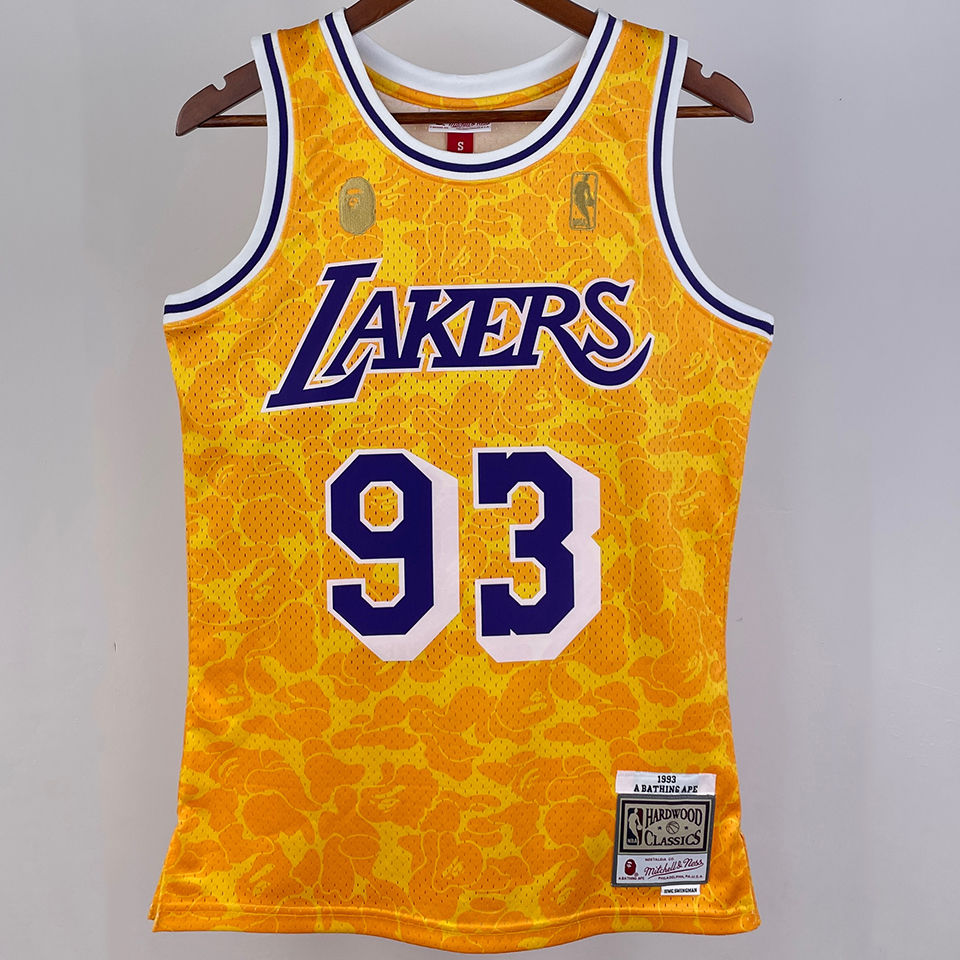 1993 Lakers BAPE×M&N #93 Yellow NBA Jerseys