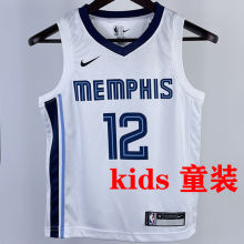 Grizzlies MORANT #12 White Kids NBA Jersey 热压