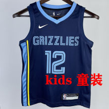 Grizzlies MORANT #12 Sapphire Blue  Kids NBA Jersey 热压