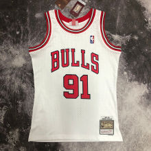 1998 Bulls RODMAN #91 Retro White NBA Jersey