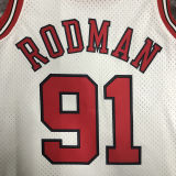1998 Bulls RODMAN #91 Retro White NBA Jersey