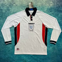 1998 England Home White Retro Long Sleee  Jersey
