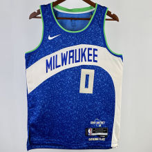 2023/24 Bucks LILLARD #0  Blue City Edition NBA Jerseys