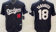LA Dodgers #18 YAMAMOTO Black Baseball Jersey 胸前红18