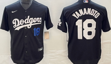 LA Dodgers #18 YAMAMOTO Black Baseball Jersey 胸前蓝18