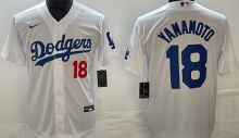 LA Dodgers #18 YAMAMOTO White Baseball Jersey 胸前红18
