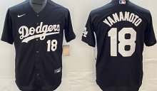 Copy LA Dodgers #18 YAMAMOTO Black Baseball Jersey 胸前白18