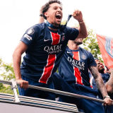 2024/25 PSG 1:1 Quality Home Blue Champion Style Fans Soccer Jersey 前后带星塔