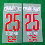 队微白色塔 CHAMPIONS OF EUROPE 25 ICIC'EST PARIS PSG Champion Font 巴离冠军字(You can buy it Or tell me to print it on the Jersey )